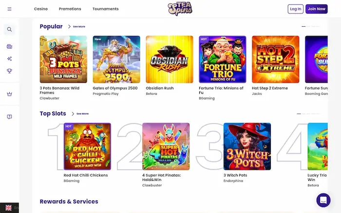 Tea Spins Casino Home games